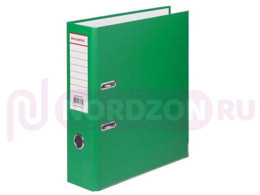Папка-регистратор BRAUBERG с покрытием из ПВХ, 80 мм, с уголком, зеленая (удв. срок службы)