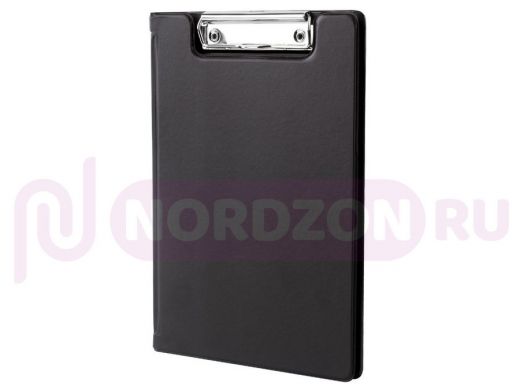 Папка-планшет МАЛЫЙ ФОРМАТ (180х255мм) А5, BRAUBERG, с прижимом и крышкой, картон/ПВХ,черная