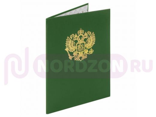 Папка адресная бумвинил с гербом России, формат А4, зеленая, индивидуальная упаковка, STAFF