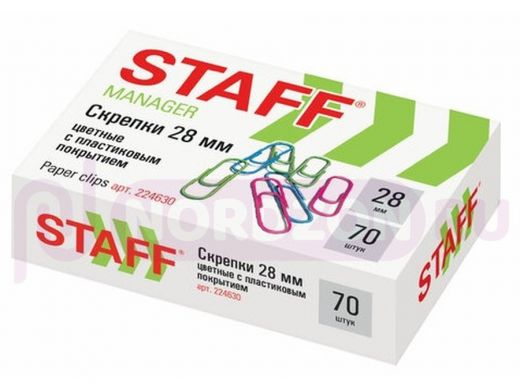 Скрепки STAFF, 28 мм, цветные, 70 шт., в картонной коробке, РОССИЯ
