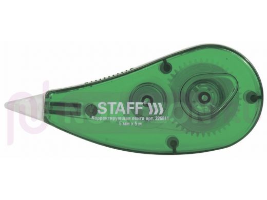 Корректирующая лента STAFF, 5 мм х 5 м, корпус зеленый, блистер