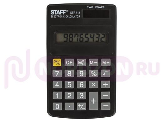 Калькулятор карманный STAFF STF-818 (102х62мм), 8 разрядов, двойное питание