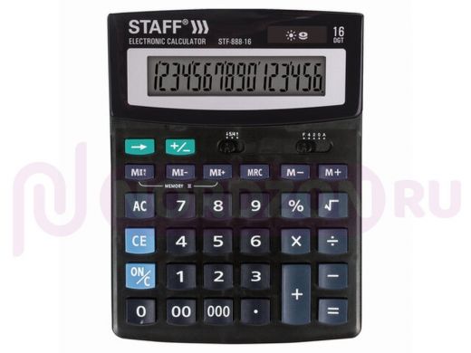 Калькулятор настольный STAFF STF-888-16 (200х150мм), 16 разрядов, двойное питание