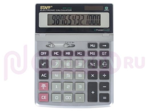 Калькулятор настольный метал. STAFF STF-1712 (200х152мм), 12 разрядов, двойное питание