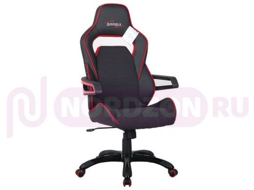 Кресло компьютерное BRABIX Nitro GM-001, ткань, экокожа, черное, вставки красные
