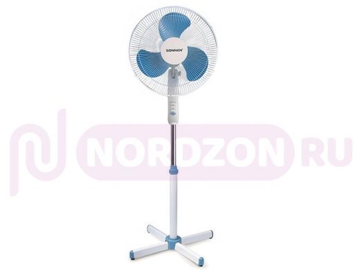 Вентилятор напольный SONNEN SF-45W-40-02, d=40 см, 45Вт, 3 скоростных режима, белый/синий