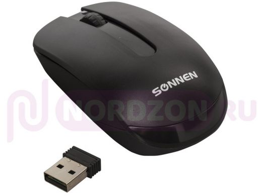 Мышь беспроводная SONNEN M-3032, USB, 1200dpi, 2 кнопки+1 колесо-кнопка, оптическая, черная
