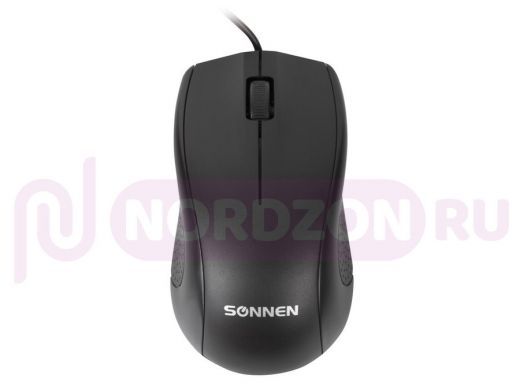 Мышь проводная SONNEN М-201, USB, 1000dpi, 2 кнопки+колесо-кнопка, оптическая, черная