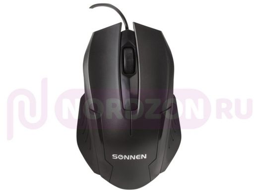 Мышь проводная SONNEN М-713, USB, 1000dpi, 2 кнопки+колесо-кнопка, оптическая, черная