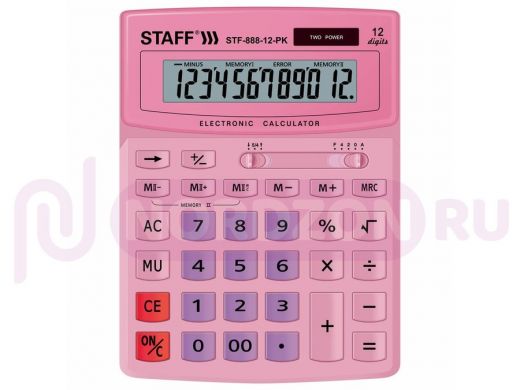 Калькулятор STAFF настольный STF-888-12-PK, 12 разрядов, двойное питание, РОЗОВЫЙ, 200х150 мм, 25045