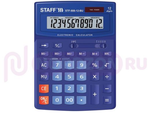 Калькулятор STAFF настольный STF-888-12-BU, 12 разрядов, двойное питание, СИНИЙ, 200х150 мм