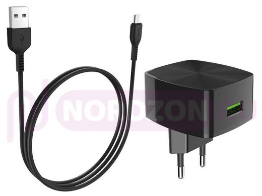 СЗУ micro usb, Hoco C70А, 2.4A, кабель съёмный, port QC3.0, чёрное