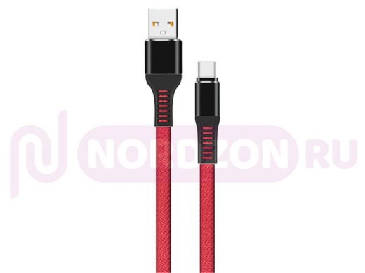 Шнур USB / Lightning (iPhone) Walker С750, текстиль, металл, красный