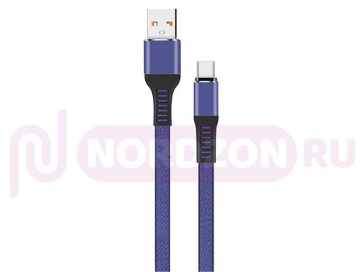 Шнур USB / Lightning (iPhone) Walker С750, текстиль, металл, синий
