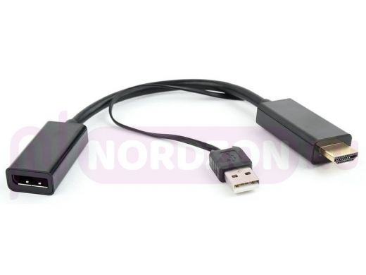 Конвертер HDMI->DisplayPort, Cablexpert DSC-HDMI-DP, HD19M+USBxHD20F, черный