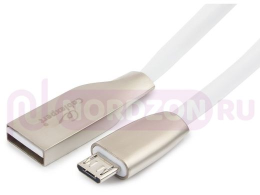 Кабель микро USB (AM/microBM)  3 м Cablexpert CC-G-mUSB01W-3M, USB 2.0, серия Gold, белый
