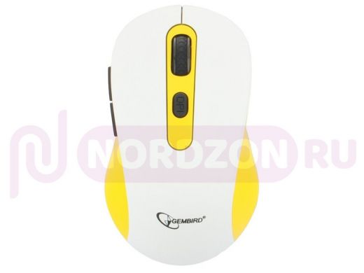 Мышь беспров. Gembird MUSW-221-Y, белый/жёлтый, 5кн.+колесо-кнопка, 800/1200/1600DPI, 2.4ГГц