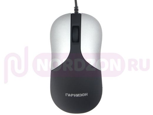 Мышь проводная Гарнизон GM-215, USB, чип- Х, черный/серый, soft touch, 1000 DPI, 2кн.+колесо-кнопка