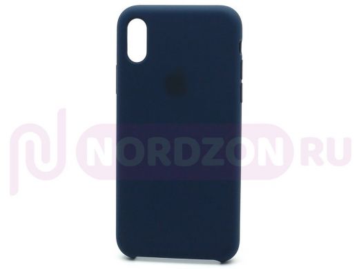 Чехол iPhone X/XS, Silicone Case Premium, блистер ориг, тёмно синий