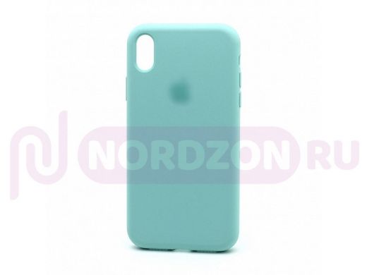 Чехол iPhone X/XS, Silicone Case, покрытие Soft touch, с лого, полная защита, 048, голубой