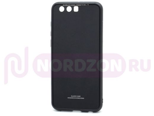 Чехол Huawei Honor 9, силикон, со стеклянной вставкой, без лого, чёрный