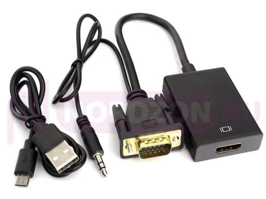Переходник VGA штекер / HDMI гнездо Cablexpert A-VGA-HDMI-01, 15см, Jack 3,5 (M), из VGA в HDMI