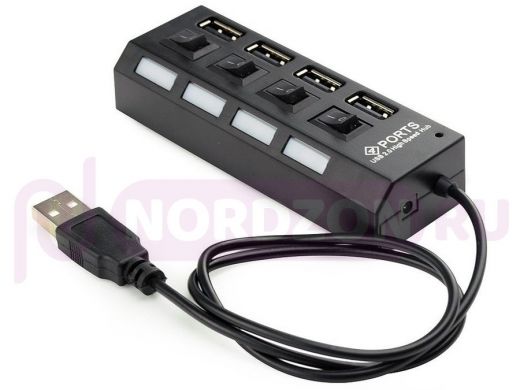 Концентратор USB на 4 порта (хаб, HUB) Gembird UHB-243-AD с подсветкой и выключателем, 4 порта, 2.0
