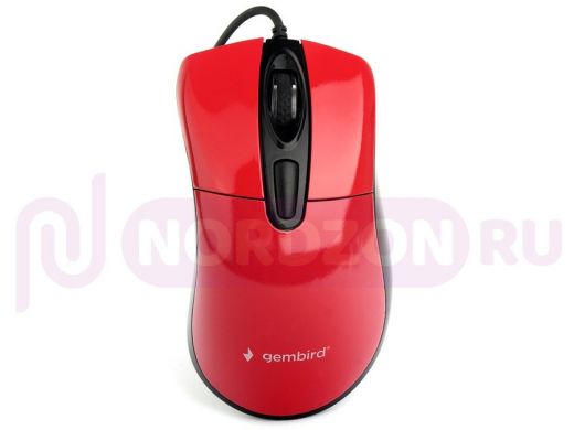 Мышь проводная GEMBIRD MOP-415-R, USB, 3 кнопки+колесо-кнопка, кабель 1.4м, красный, 2400 DPI