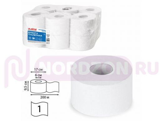 Бумага туалетная LAIMA UNIVERSAL WHITE (Система T2) 1-слойная 12 рулонов по 200 метров, цвет белый,