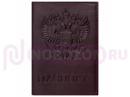 Обложка для паспорта натуральная кожа "Virginia", "Герб", темно-бордовая, BRAUBERG