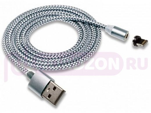 Шнур USB / Lightning Walker С590, магнитный, индикатор, 2.4А, серебро
