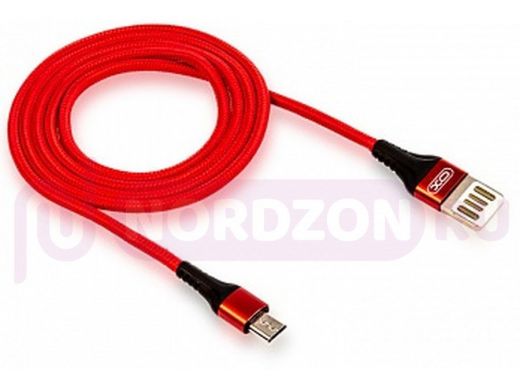 Кабель микро USB (AM/microBM)  XO NB118, текстиль, 2.1А, красный