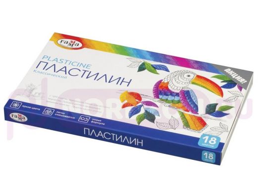 Пластилин классический ГАММА "Классический", 18 цветов, 360 г, со стеком, картонная упаковка