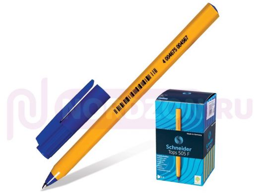 Ручка шариковая SCHNEIDER (Германия) "Tops 505 F", СИНЯЯ, корпус желтый, узел 0,8 мм, линия письма 0