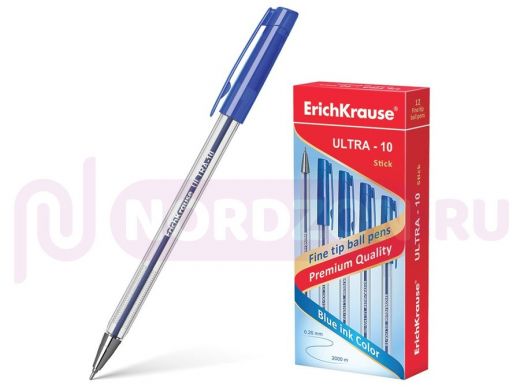 Ручка шариковая масляная ERICH KRAUSE "Ultra-10", СИНЯЯ, корпус прозрачный, узел 0,7 мм, линия письм