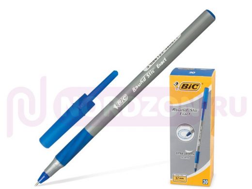 Ручка шариковая с грипом BIC "Round Stic Exact", СИНЯЯ, корпус серый, узел 0,8 мм, линия письма 0,3