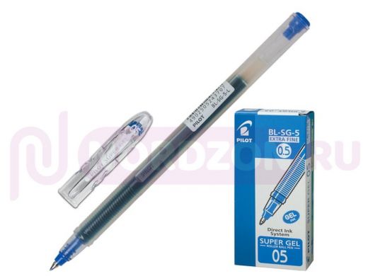 Ручка гелевая PILOT "Super Gel", СИНЯЯ, корпус прозрачный, узел 0,5 мм, линия письма 0,3 мм, BL-SG-5