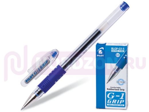 Ручка гелевая с грипом PILOT "G-1 Grip", СИНЯЯ, корпус прозрачный, узел 0,5 мм, линия письма 0,3 мм,