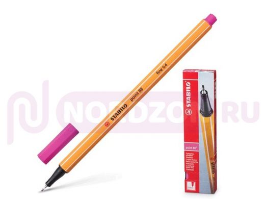 Ручка капиллярная STABILO "Point", РОЗОВАЯ, корпус оранжевый, линия письма 0,4 мм, 88/56