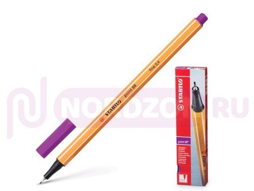 Ручка капиллярная STABILO "Point", СИРЕНЕВАЯ, корпус оранжевый, линия письма 0,4 мм, 88/58