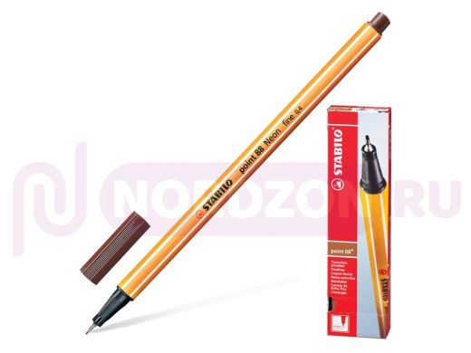 Ручка капиллярная STABILO "Point 88", КОРИЧНЕВАЯ, корпус оранжевый, линия письма 0,4 мм, 88/45