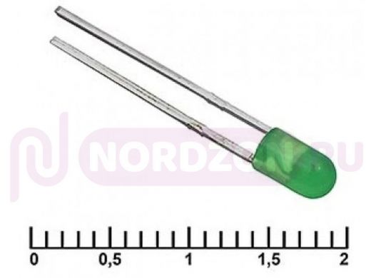 Светодиод 3 mm green 30 mCd   20