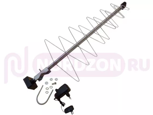 "БАБОЧКА-15А-12ВОЛЬТ" РЕГУЛИРУЕМАЯ АКТИВНАЯ СЕРЕБРИСТАЯ уличная антенна DVB-T2, с регулируемым усили