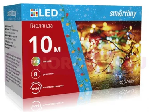 LED Гирлянда Smartbuy с контроллером, RGB, 10м, 160 диодов, IP44, зеленый провод (SB-RGBIP44-10mGR)