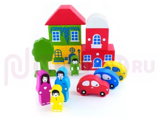 Конструктор деревянный "DER-121181" цветной городок, зеленый,  из 14 деталей,  игрушки из дерева