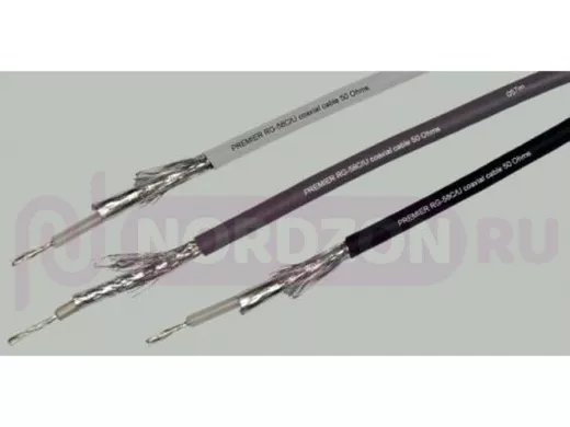 Кабель Радиосвязи  RG 58 (50 Ом) (CCA/Cu) 0,9/32(0,10) 2 экрана, черный,