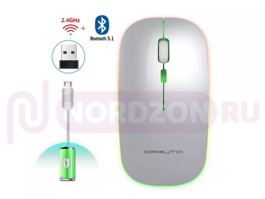 Мышь беспроводная Орбита OT-PCM66 Серая  RGB (USB/Bluetooth,аккум)