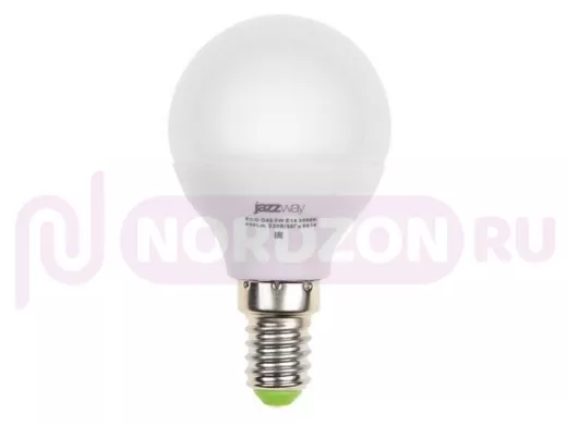 Светодиодная лампа E14 5W 4000K G45 400Lm, аналог 40Вт, JazzWay PLED-ECO