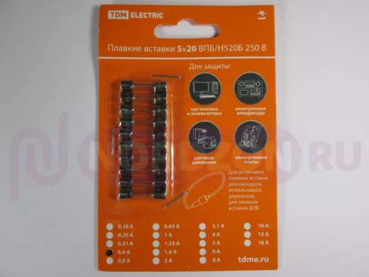 Плавкая вставка ВПТ6-4 0,4А 250В TDM упаковка (10шт.) SQ0738-0104