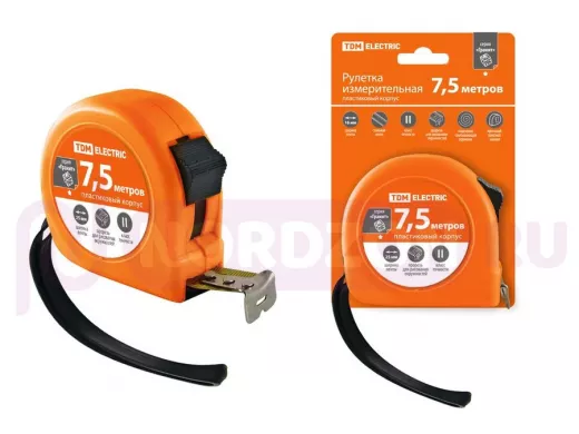 Рулетка TDM 7,5 м, стальная лента, ширина 25 мм, прпластиковый корпус, 